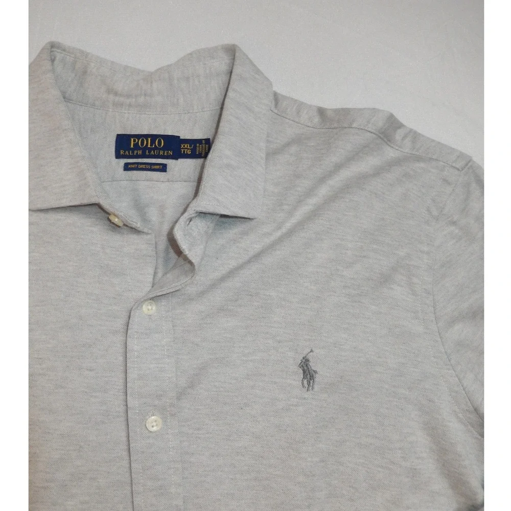 Polo Ralph Lauren Mens XXL Light Grey Heather Knit Dress Shirt Long‎ Sleeve